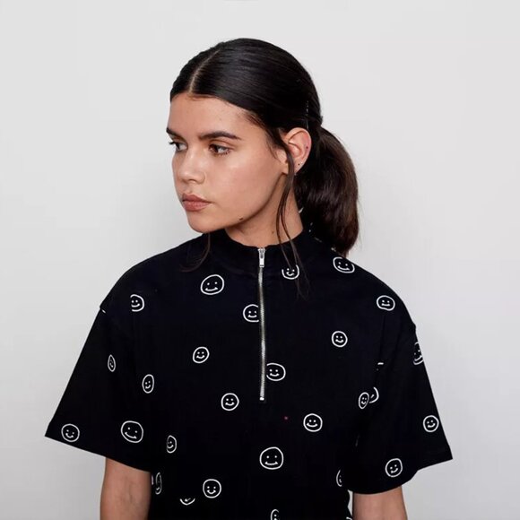 Lazy Oaf happy sad zip up smiley face black dress medium large M L XL bnwt - Picture 3 of 5
